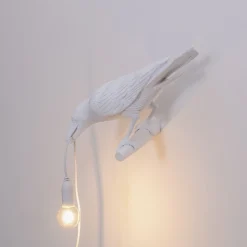 Bird Lamp White Looking Left OUTDOOR