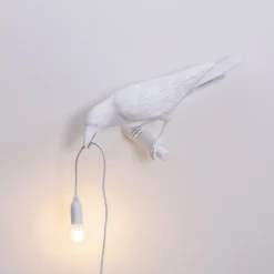 Bird Lamp White Looking Left OUTDOOR