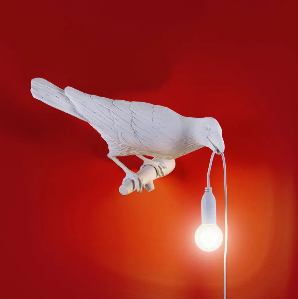Bird Lamp White Looking Left OUTDOOR