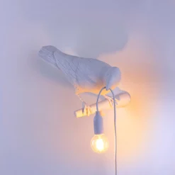 Bird Lamp White Looking Right OUTDOOR