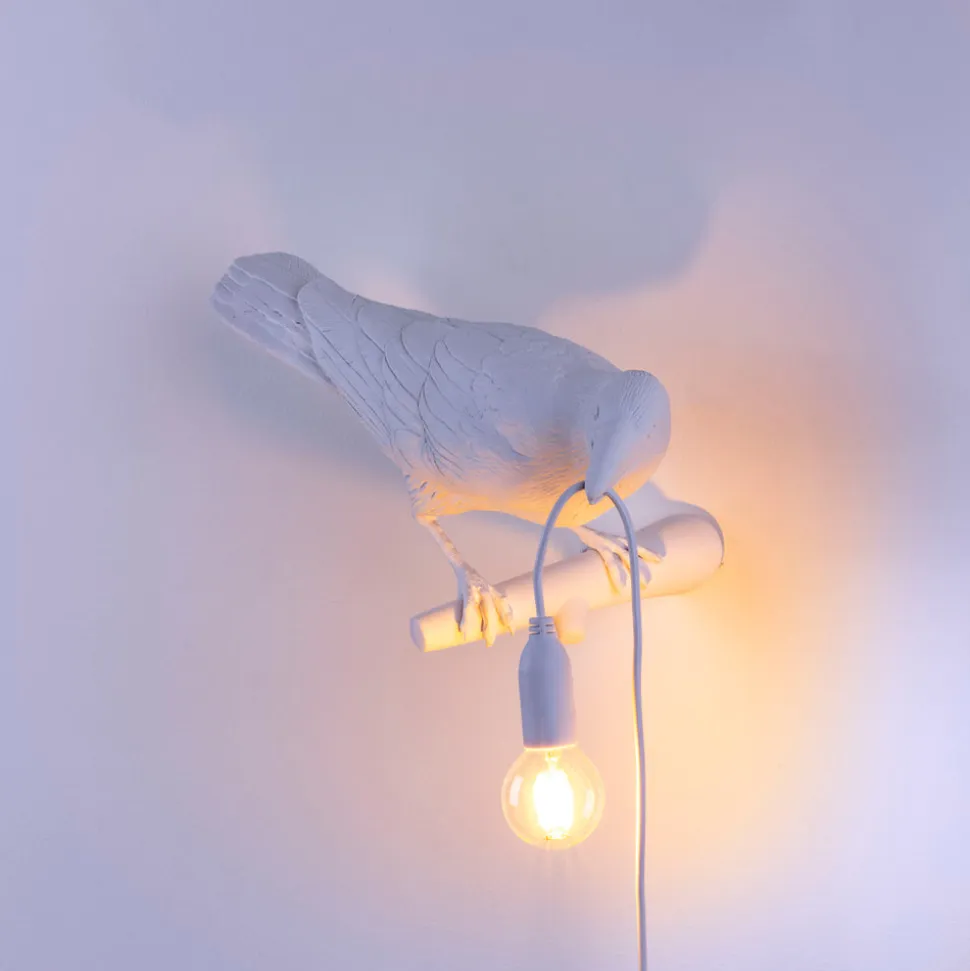 Bird Lamp White Looking Right OUTDOOR