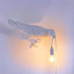 Bird Lamp White Looking Right OUTDOOR