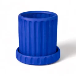 Terracotta Vase with Saucer Dorico Blue