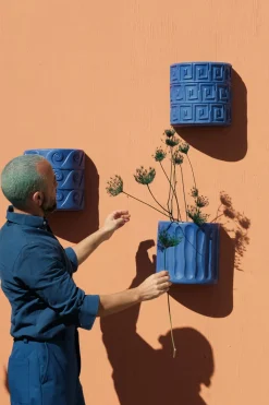 Terracotta Wall Vase Greche Blue