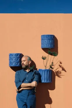 Terracotta Wall Vase Onde Blue